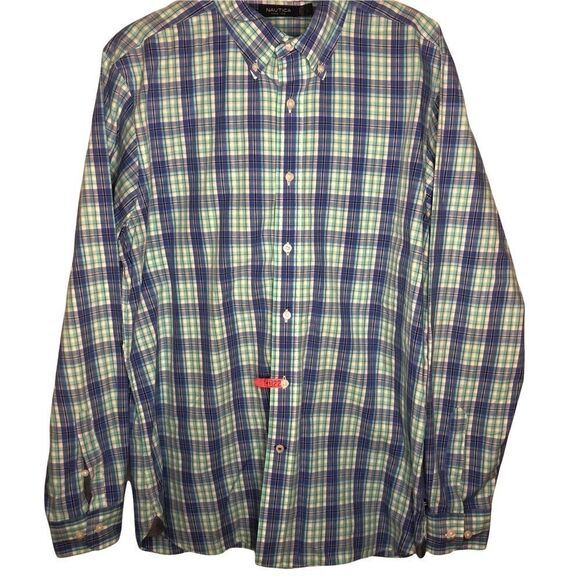 NAUTICA SHIRT, PLAID Button Down, Purples and Greens Size L - Picture 1 of 5